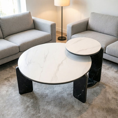 Modern 2-piece Nesting Coffee Table Set With Sintered Stone Top & Sturdy Mdf Frame For Living Room