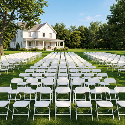 Paquet de 8 chaises pliantes blanches de 350 lb, chaises pliantes robustes en plastique pour mariages, fêtes et utilisation intérieure / extérieure