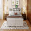 Structure de lit plateforme très grand en bois, tête de lit multi-rangement, USB-186041374