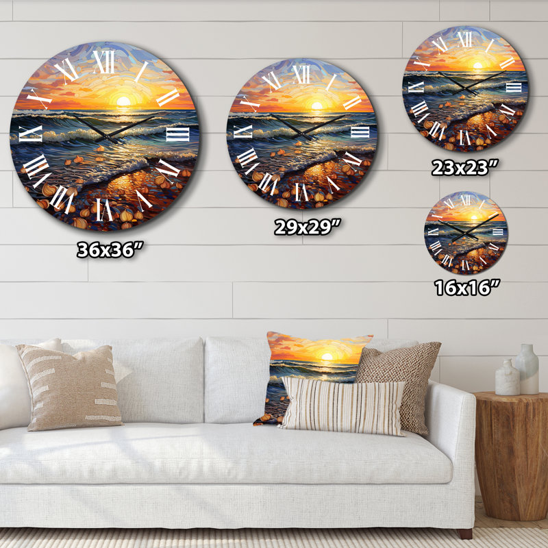 Beach Golden Sands Pointillism I - Horloge murale nautique et de plage, Moyenne