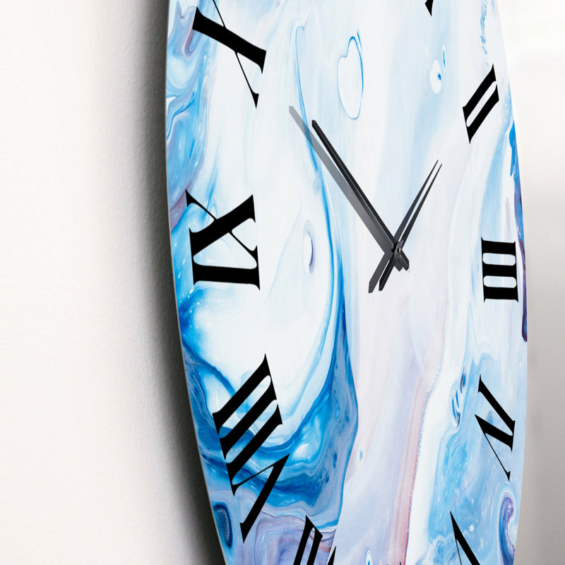 Horloge murale moderne bleu clair et rose liquide, Médium