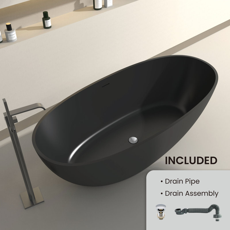 Matte Black 65'' Solid Surface Freestanding Soaking Bathtub
