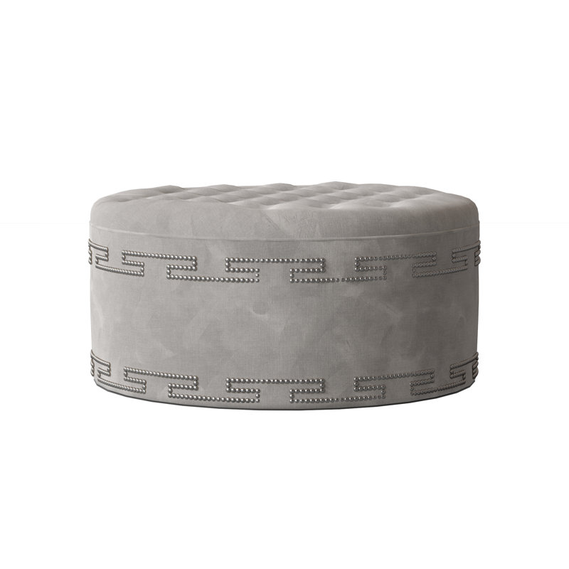 Elle Round Ottoman, Savona Fuchsia, Shiny Nickel