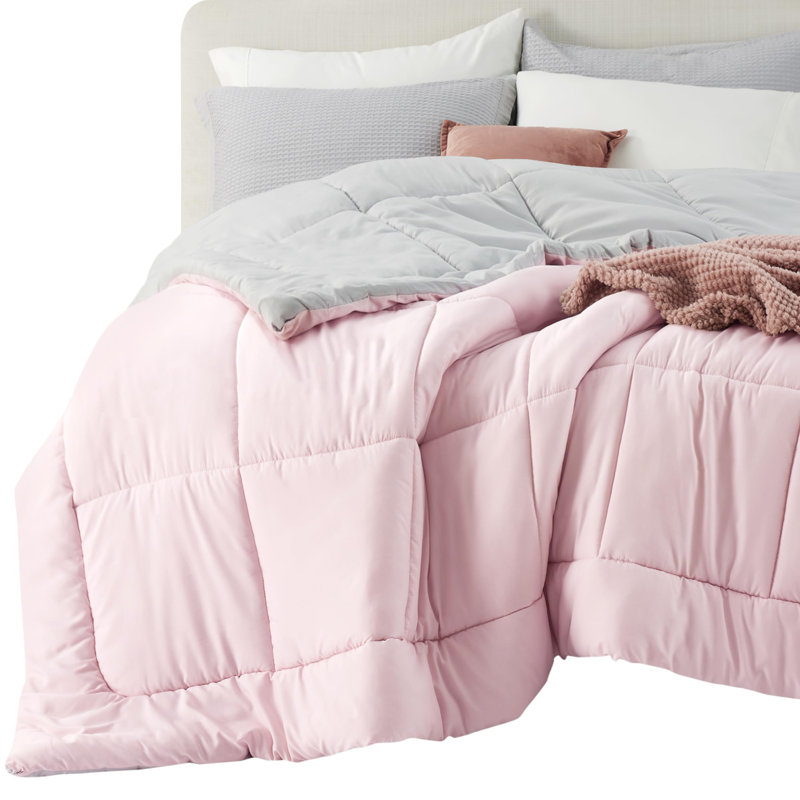 Bedsure Twin Color Block Quilted Duvet Insert – Pink & Gray, Down Alternative, All-Season, Pink/Gray, Twin Quilt