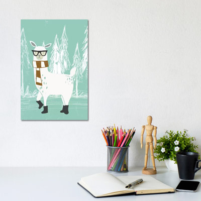 Bundle Up Llama III by June Erica Vess - Wrapped Canvas Gallery-Wrapped Canvas Giclée