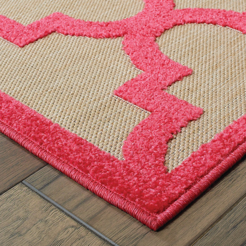 Tapis intérieur / extérieur rose / sable Matteson, Tapis de couloir 2 pi 3 po x 7 pi 6 po