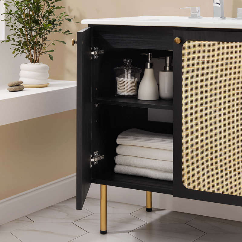 Modway Chaucer 30'' Single Bathroom Vanity with Wood Top, White, Black/Gold