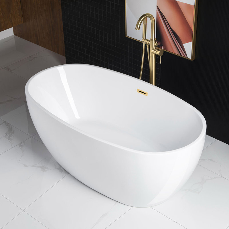 Ember 59'' x 32'' Soaking Acrylic Bathtub, Brushed Gold, White