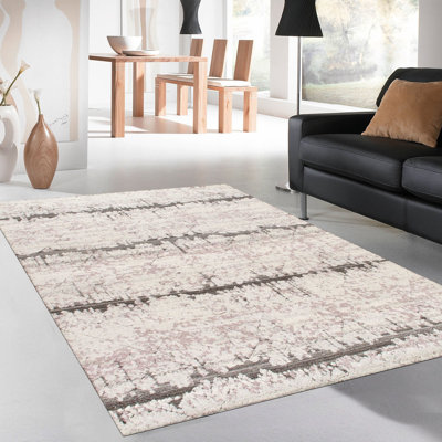 Tapis ivoire / gris noué à la main 100% laine Vogue