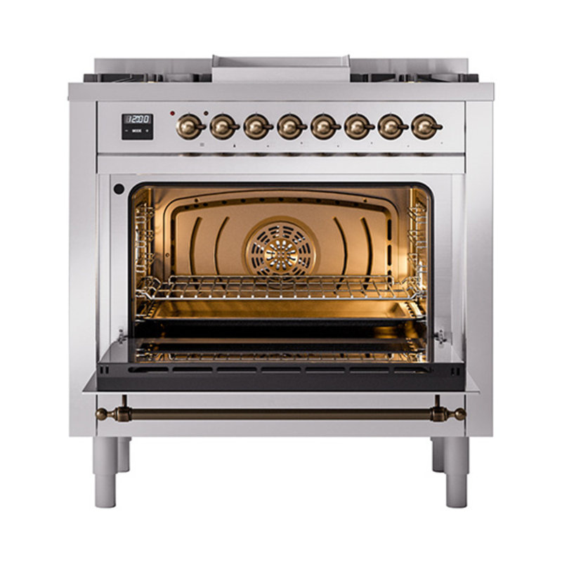 ILVE Nostalgie II Noblesse 36 in Dual Fuel Range, Stainless Steel/Bronze, Liquid Propane