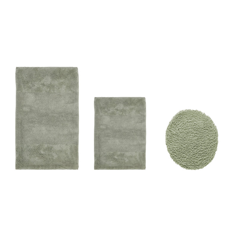 Ensemble de tapis pour salle de bain 3 pièces 100% coton 2155 g / m² Merkle, certifié OEKO-TEX®, envers en latex antidérapant, touffeté moelleux, super absorbant et lavable à la machine pour salle de bain, douche et baignoire, sauge foncé