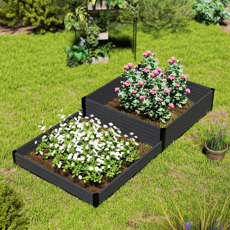Lit de jardin surélevé modulaire avec panneaux composites et structure en aluminium noir (pas de panneau inférieur), Noir