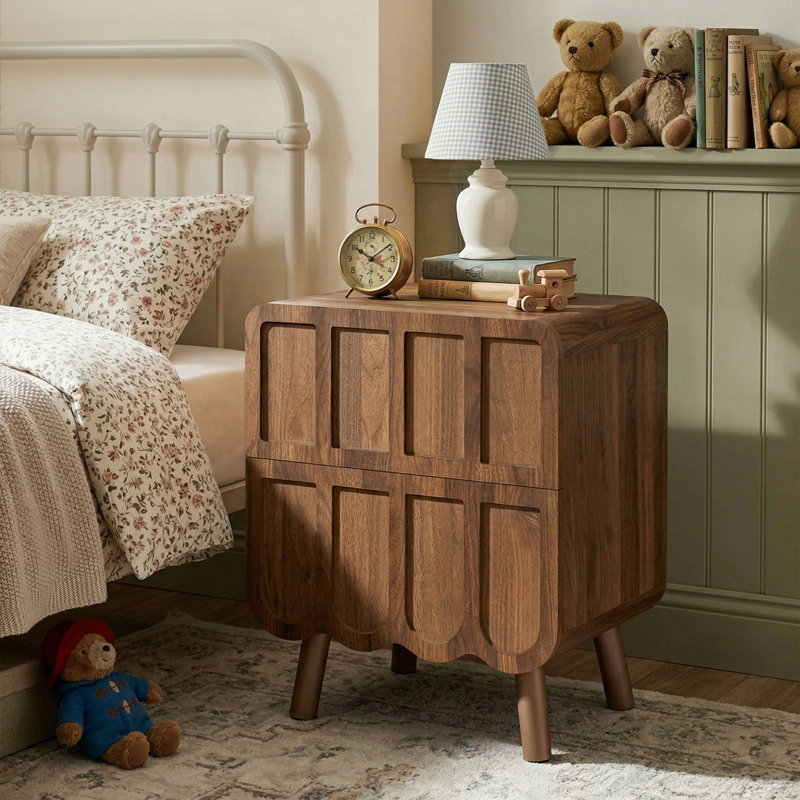 Night stand with 2 Drawers, Bed Side Table, End Table with 2 Drawers, 13.8"D x 18.9"W x 23.4"H, Walnut, Sigular