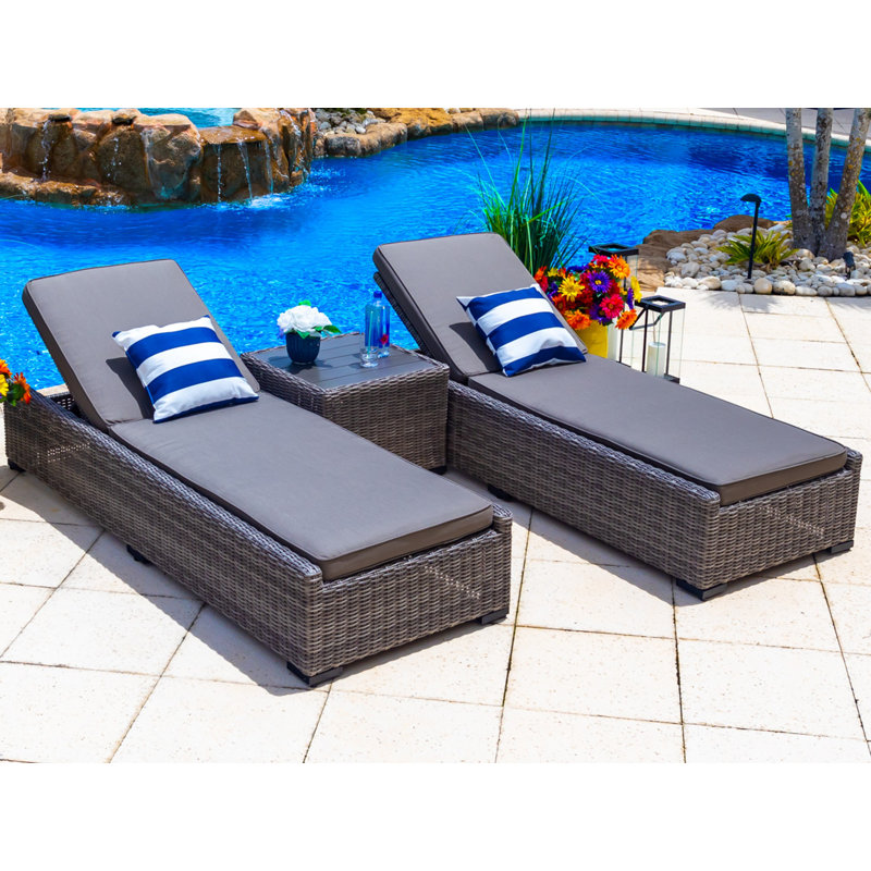Aleyza Reclining Chaise Lounge Set with Cushions and Table, Canvas Charcoal Sunbrella® Canvas, Brown
