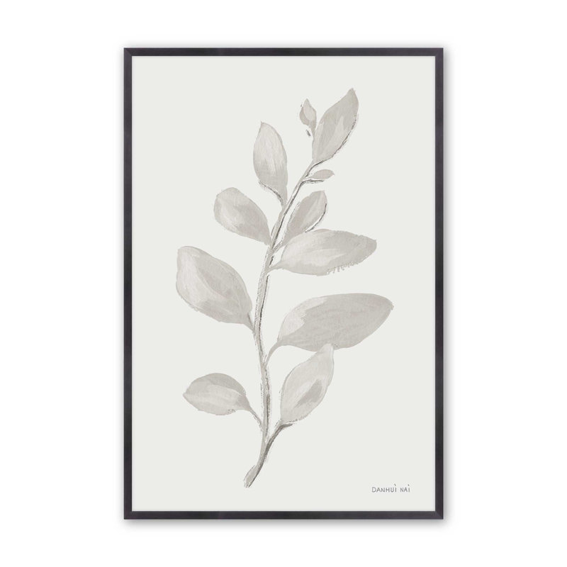 Élégantes feuilles grises I print, H 21,25 po x l 17,25 po, Cadre de coin ouvert en zinc patiné