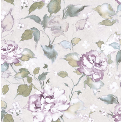 Seabrook Designs Metallic Ivory & Lavender Carlene Watercolor Floral Unpasted Wallpaper