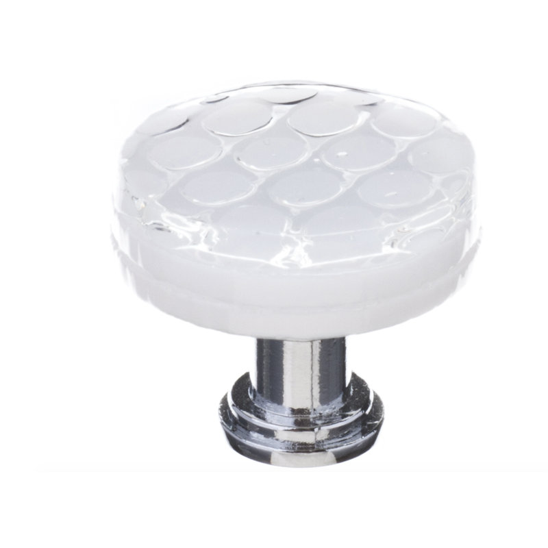Texture 1 ¼”  Diameter White Honeycomb Mushroom Decorative Cabinet Hardware Drawer Knob, Polished Chrome