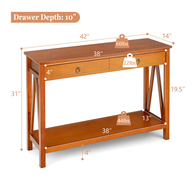 Console Console 1 tiroir avec étagère de rangement moderne, Cerisier