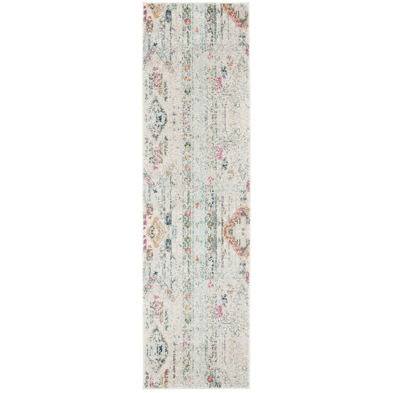 Felty Ikat Gray/Blue Area Rug, Runner 2'2" x 8'