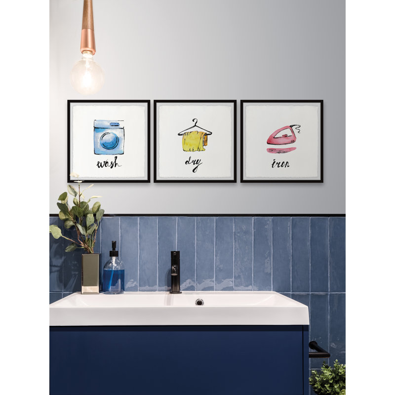 Lavage, séchage et repassage triptyque, H 12 po x l 12 po