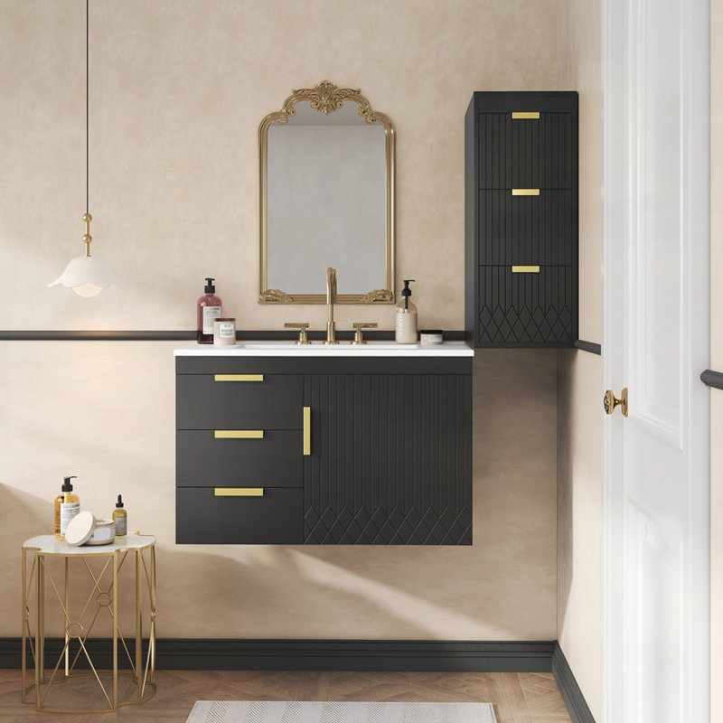 Armoire de salle de bain murale 30 "avec armoire latérale, Noir