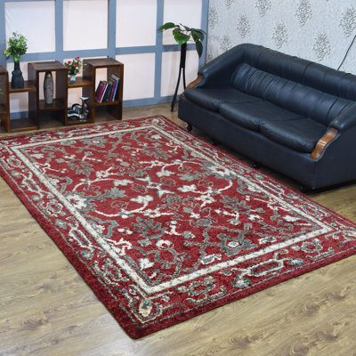 Tapis Crayton en jute noué à la main, écologique et uni - 152 x 244 cm, rectangulaire, rouge, motif oriental, poils courts, fibre naturelle, tapis intérieur/extérieur fait main pour salon, chambre