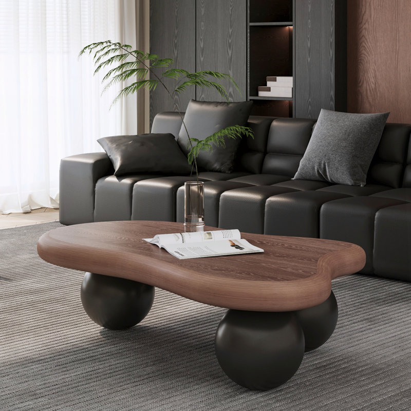 Table basse en forme de nuage avec 3 pieds sphériques, H 11,7 po x l 40 po x P 26,8 po, Noir, Blanc