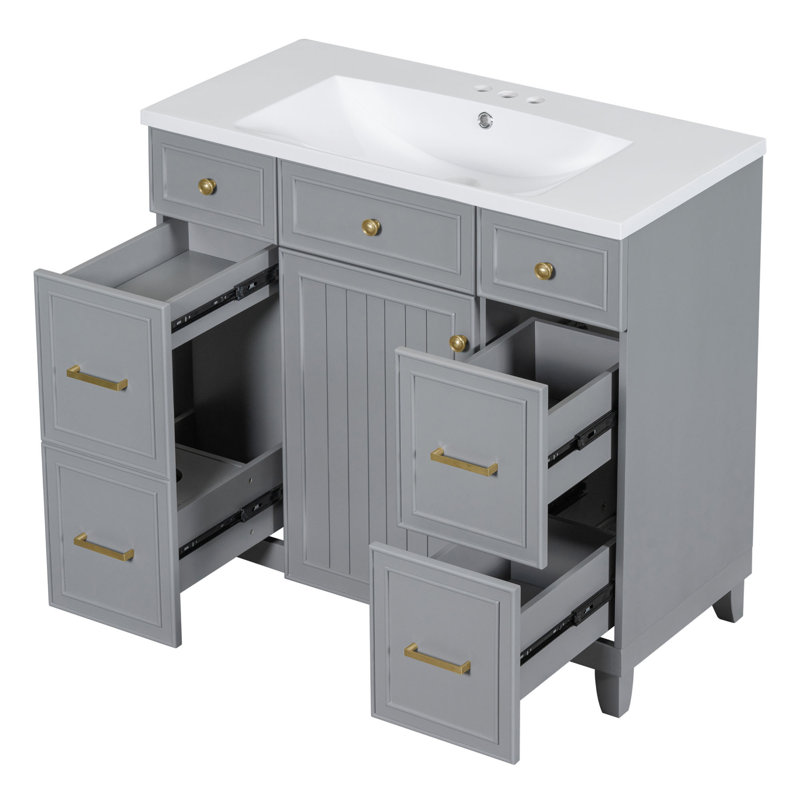 Luxurious Bathroom Vanity With Premium Features And Functional Design, Gold, Gray