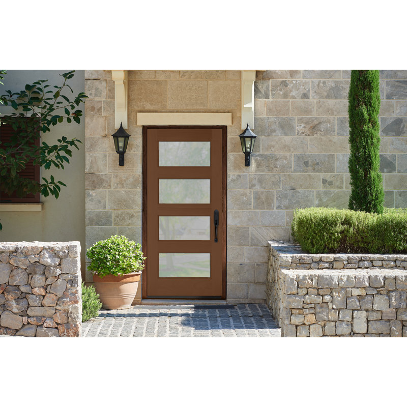 Porte d'entrée pré-suspendue en verre d'acajou brut non plaqué 36 "x 80" Modena par Prestige, Clair