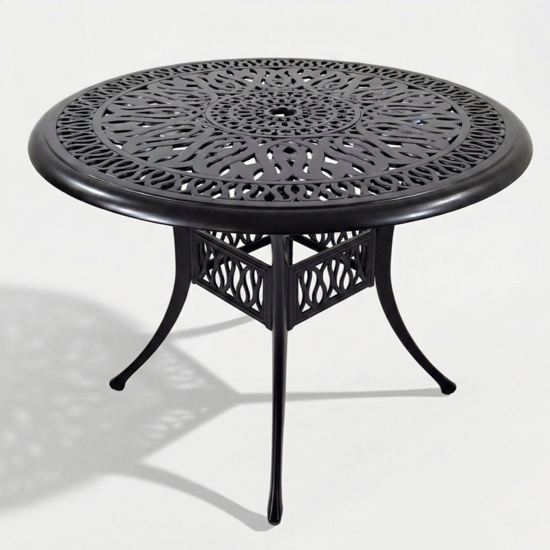 Round Metal Outdoor with Umbrella Hole Dining Table - 100 cm W 100 cm D