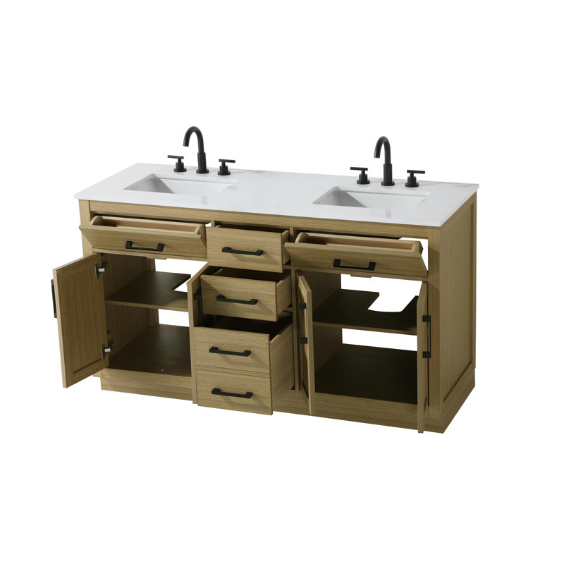 Ahner 60 inch Double Bathroom Vanity, Honey Brown