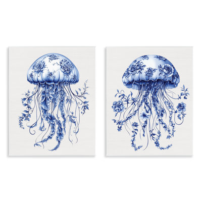 Funky Florals Toile Jellyfish 2pc Wall Plaque Set, design by Lettered and Lined