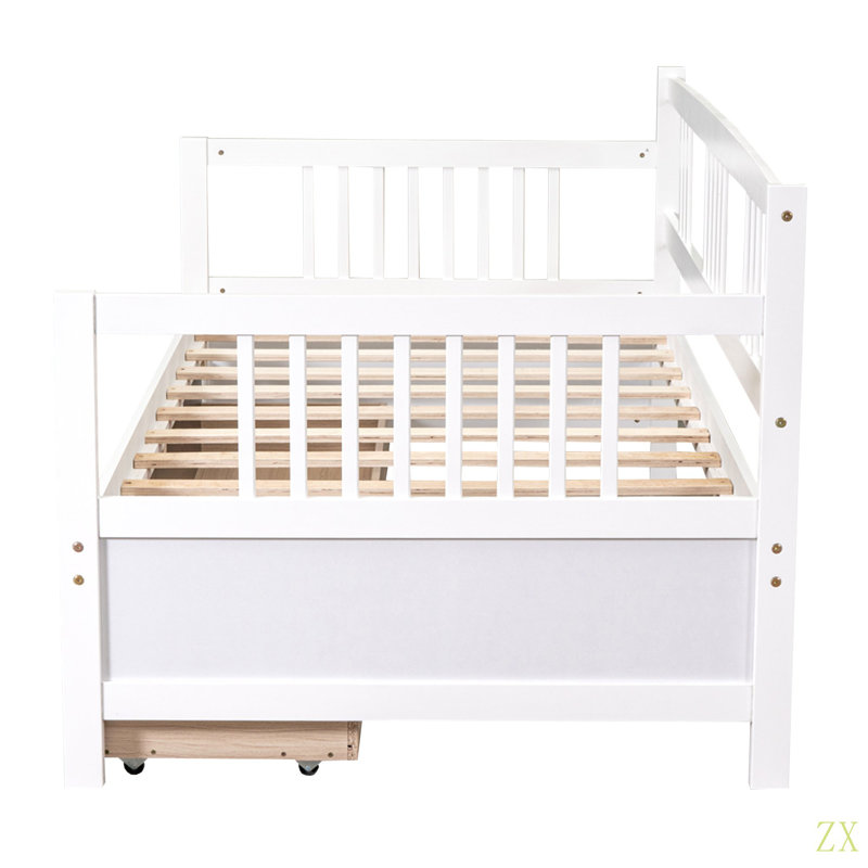 Lit de jour simple en bois avec deux tiroirs, Blanc