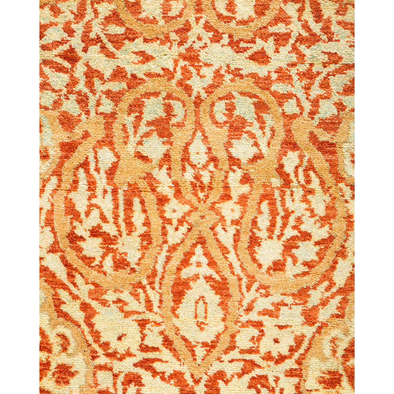 Tapis unique noué à la main orange / rouille / ivoire Keller de conception unique 6 pi 2 po x 9 pi 7 po Keller