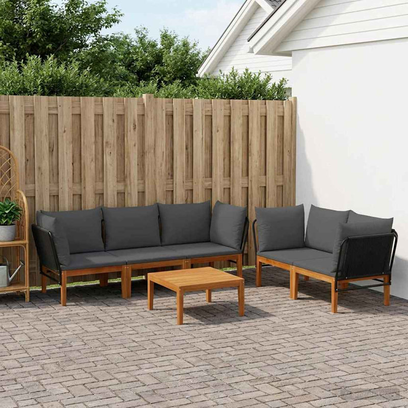  Garden Lounge Set Solid Acacia Wood & Rope Sofa Outdoor Furniture Patio, Anthracite Cushion/Natural Black Frame