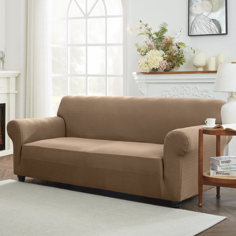 Luxury Spandex Sofa Slip Cover Stretchable Elastic Couch 1 SEATER , Coffee/Sand