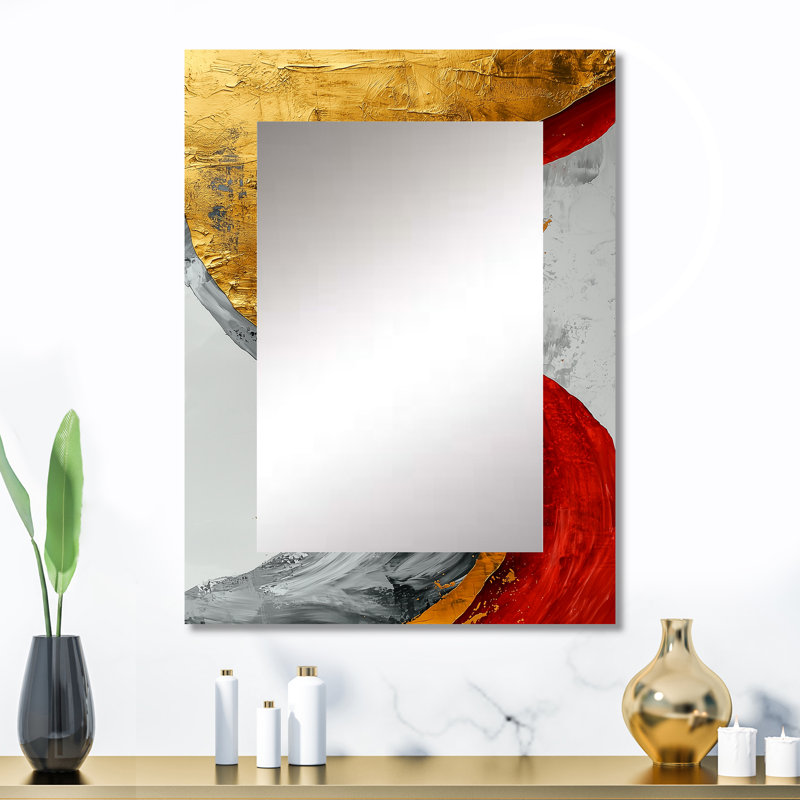 Fractal Volcano And Stone Energy II - Fractals Large Mirror, Red Unique Wall Mirror Decor, Printed Metal Art, 32" x 24"