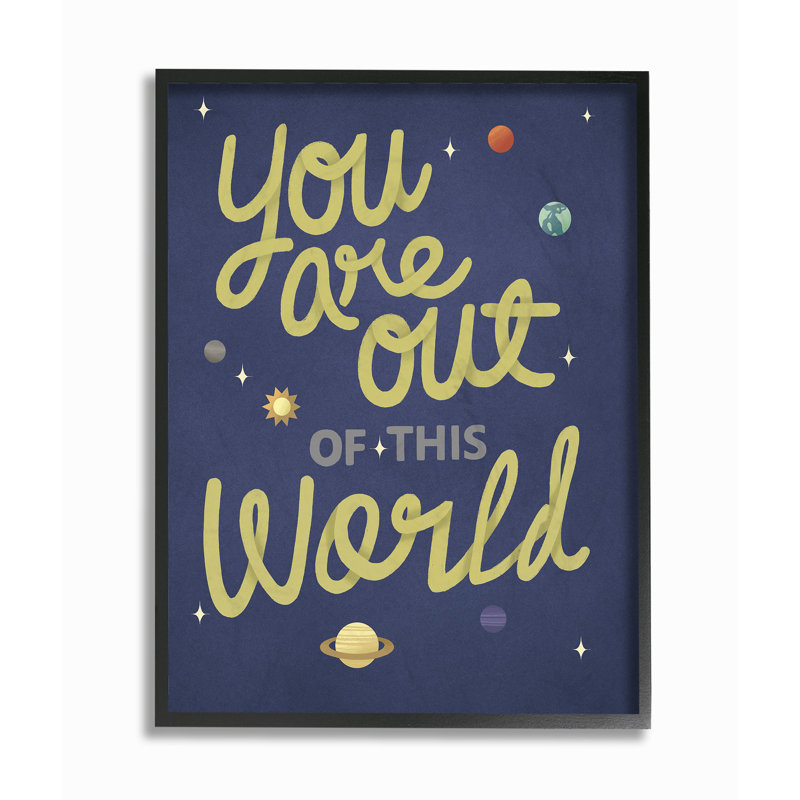 « out of this world space planètes », art typographique, Giclée encadrée noir minuit, H 16 po x l 20 po x P 1,5 po