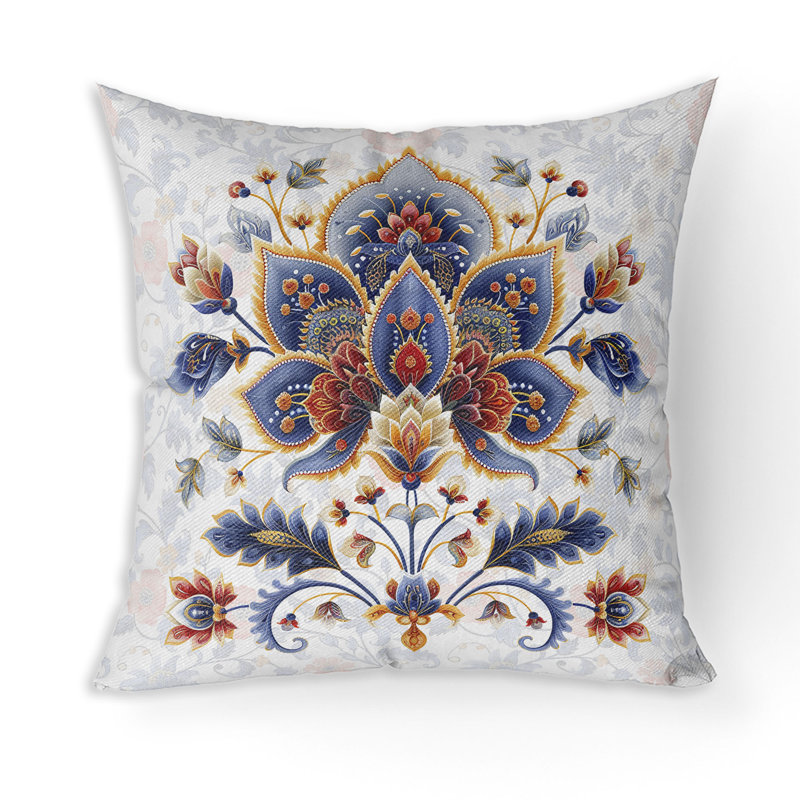 Indoor / Outdoor Square Cushion, Blue/Orange, 41cm H x 41cm W