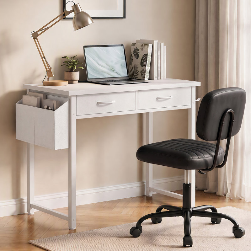 Home Office Furniture Set, 32" Computer Desk And Adjustable PU Leather Task Chair Set, White/Black