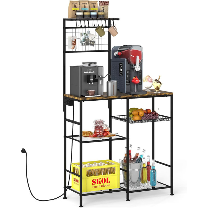 Étagère de boulanger de cuisine avec prise de courant, station de café à 6 niveaux, support pour micro-ondes