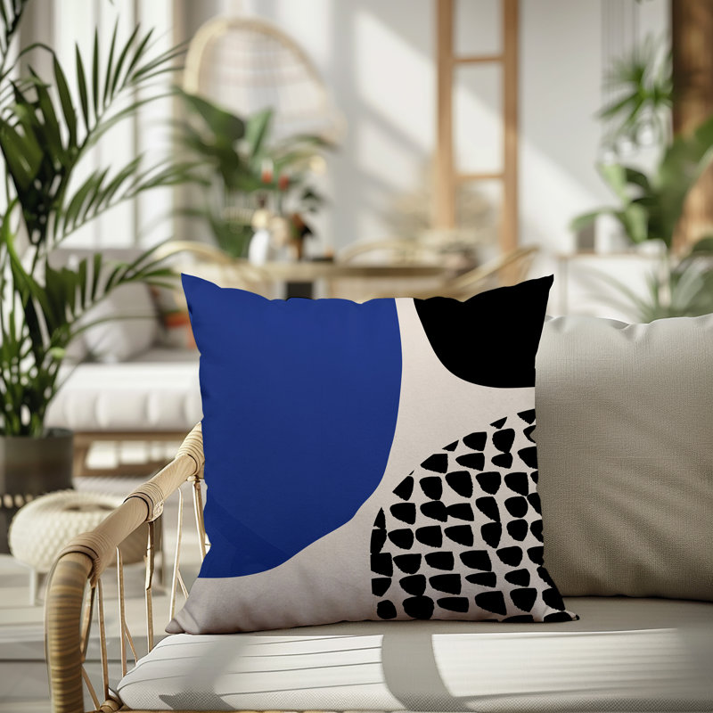 Coussin carré intérieur / extérieur pia, H 15 po x l 15 po, Bleu marine / noir / blanc cassé