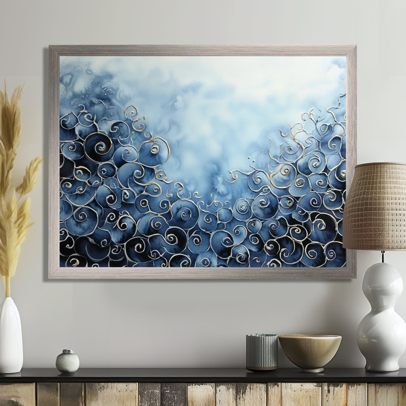 Abstrait océanique en spirale profondeur II, H 24 po x l 32 po, Reproduction encadrée d'une seule photo sans pass