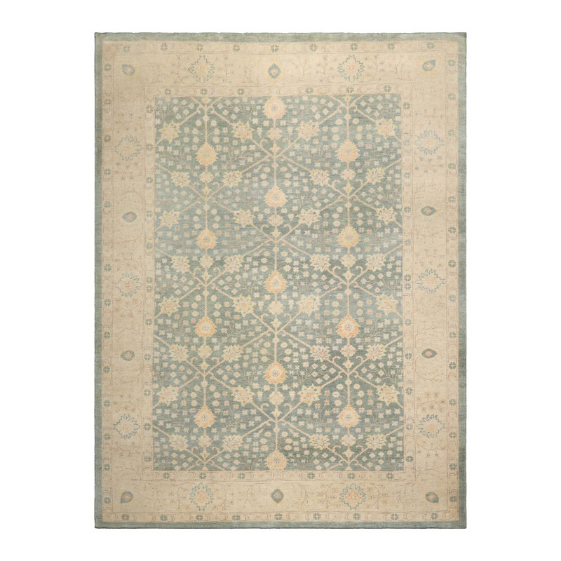 Tapis vert en laine noué à la main vert en plusieurs couleurs, Rectangulaire 2 pi x 3 pi