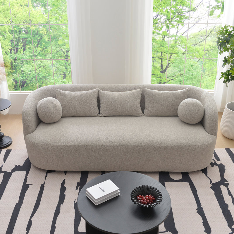 Brinae 85" Wide Modern Boucle Upholstered 3 Seat Sofa, Taupe