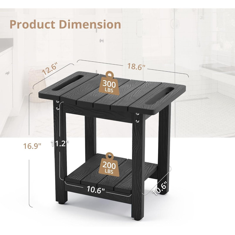 Alban Solid Wood Accent Stool, Black