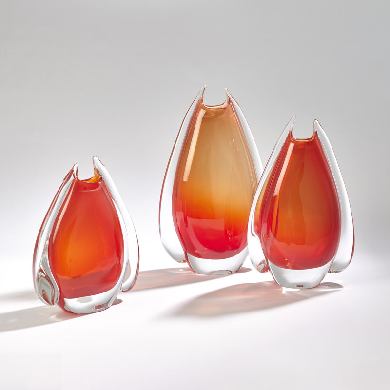 Fin Vase, 18.5" H x 5.5" W x 12" D, Orange/Yellow