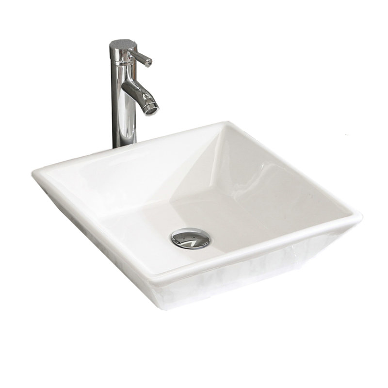 16,5 po Lavabo carré en porcelaine blanche pour meuble-lavabo, salle de bain de construction, solide et stable