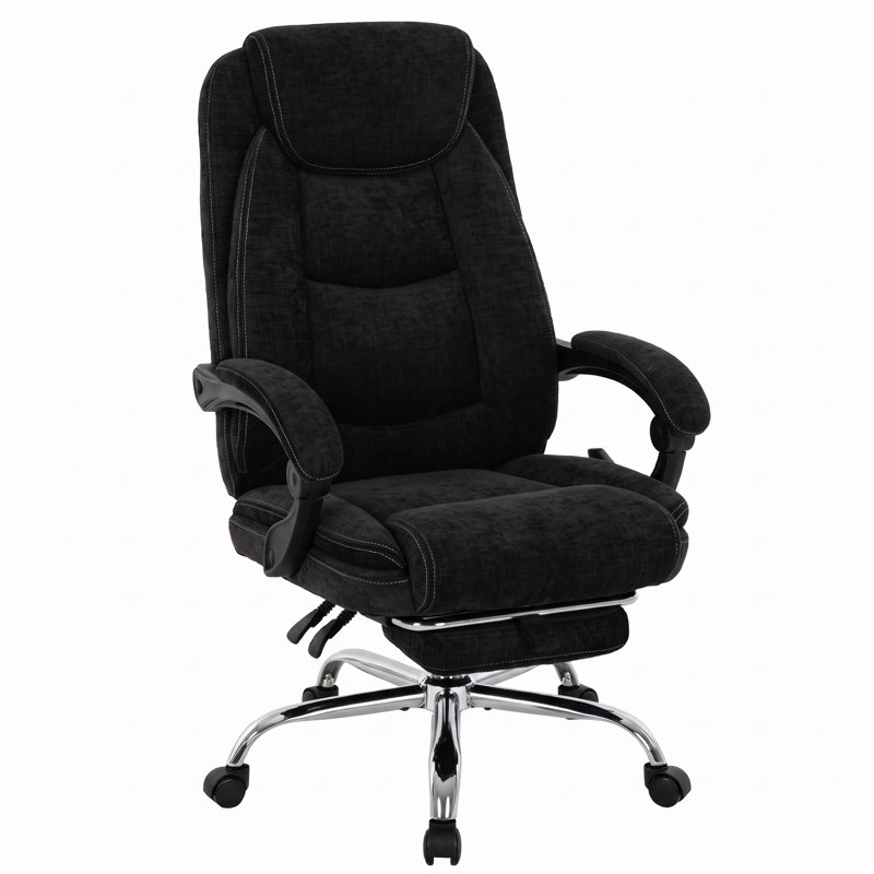Fauteuil de bureau de massage Big and Tall avec chaleur et repose-pieds, Tissu, Noir