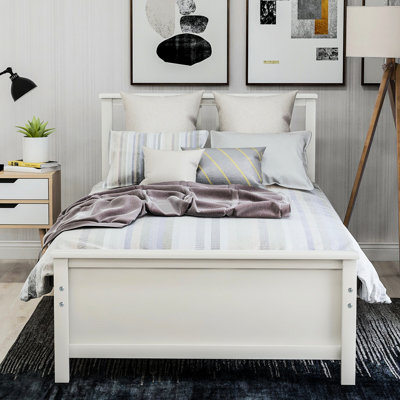 Tête de lit simple et lit plateforme en bois massif blanc